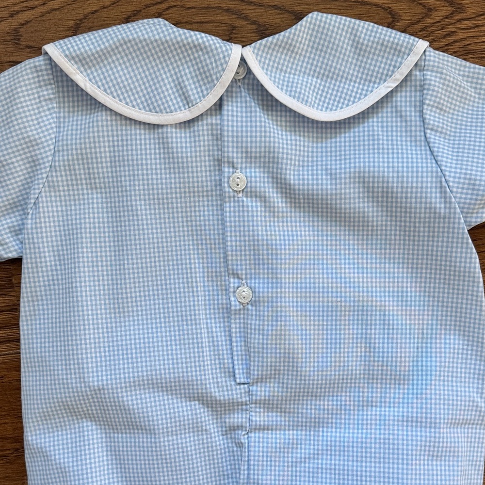 Lullaby Set New With Tags Light Blue Gingham Baby Romper with Peter Pan Collar - Picture 11 of 14